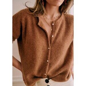 Sezane Gaspard Cardigan in Camel Mohair Alpaca Blend Sweater Large